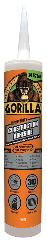 GORILLA Gorilla 8010003 Construction Adhesive, White, 9 oz, Cartridge