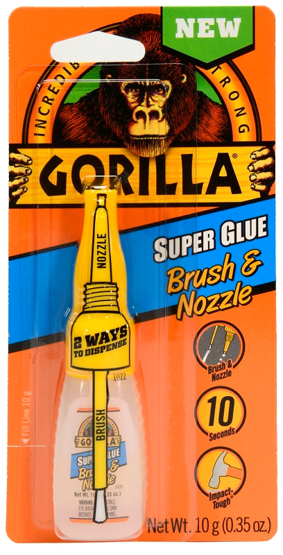 GORILLA Gorilla 7510101 Super Glue Brush and Nozzle, Liquid, Irritating, Straw/White Water, 10 g Bottle PAINT GORILLA