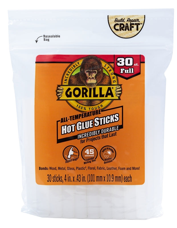 GORILLA Gorilla 3033002 Hot Glue Stick, Clear, 30 Pack
