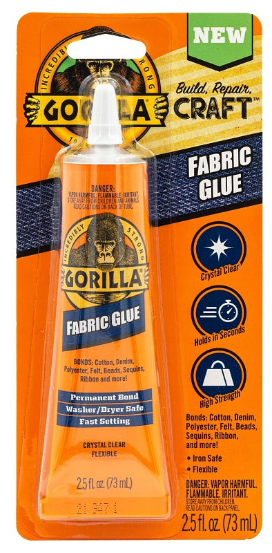 GORILLA Gorilla 8025501 Fabric Glue, Crystal Clear, 2.5 oz Tube PAINT GORILLA