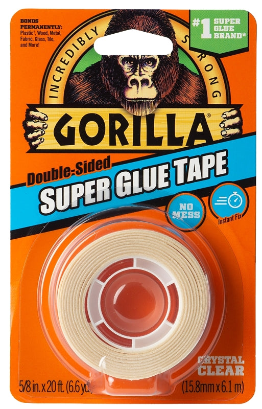 GORILLA Gorilla 109340 Super Glue Tape, 20 ft L, 5/8 in W, Crystal Clear