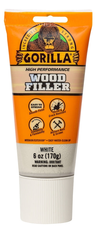 GORILLA Gorilla 112124 Wood Filler, White, 6 oz Tube PAINT GORILLA