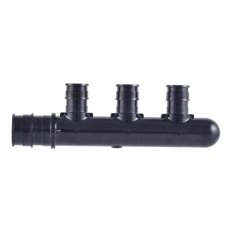SHARKBITE SharkBite UAMPT3C Multi-Port Closed Pipe Tee, 3/4 in Inlet, 3-Outlet, 1/2 in Outlet, Acudel Polymer, Black