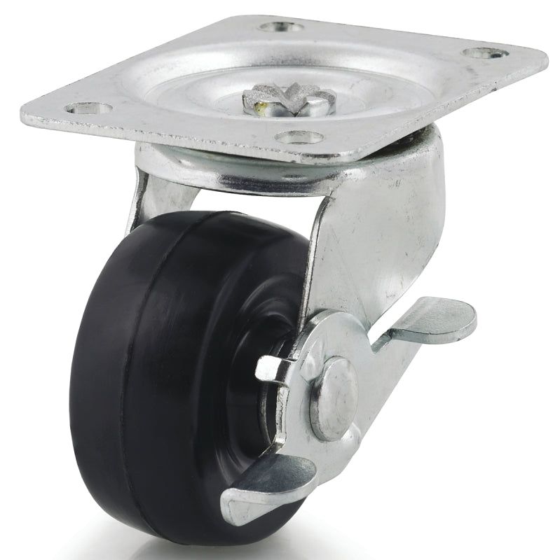 DH CASTERS Dh Casters C-GD25HRSB Swivel Caster, 2-3/4 x 3-27/32 in Plate, 3-1/4 in H Dimensions, 2-1/2 in Dia Wheel, Rubber Wheel