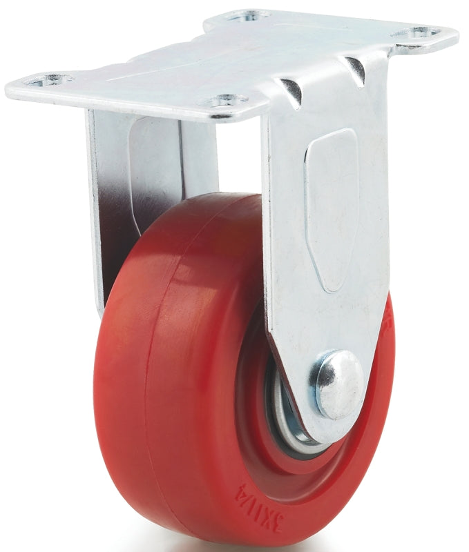 DH CASTERS Dh Casters C-LM3P1PUR Rigid Caster, 3 in Dia Wheel, 1-1/4 in W Wheel, Polyurethane Wheel, Red, 240 lb