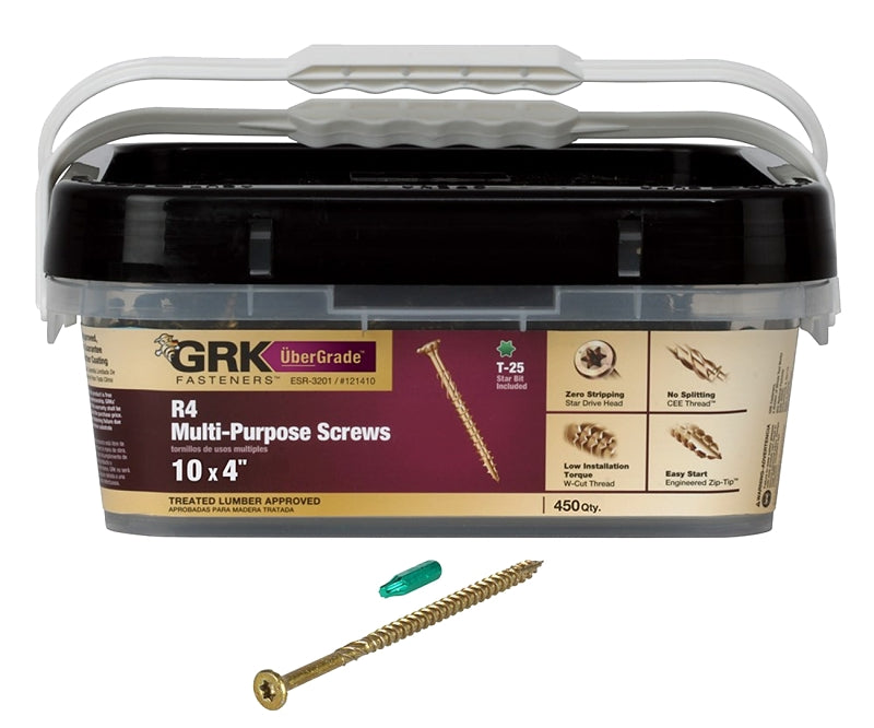 GRK FASTENERS GRK Fasteners R4 121410 Screw, #10 Thread, 4 in L, W-Cut Thread, Bugle Head, Star Drive, Self-Tapping Point, Steel