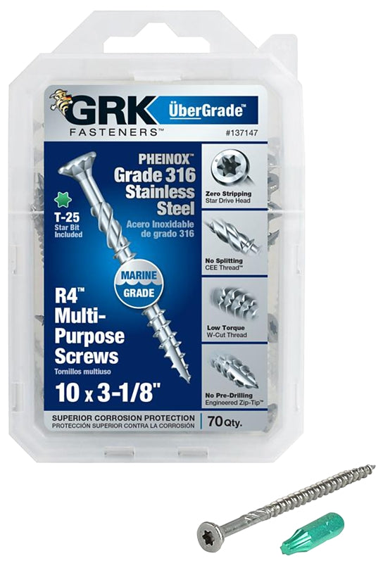 GRK FASTENERS GRK Fasteners 137147 Framing and Decking Screw, #10 Thread, 3-1/8 in L, Flat Head, Star Drive, 316 Stainless Steel HARDWARE & FARM SUPPLIES GRK FASTENERS