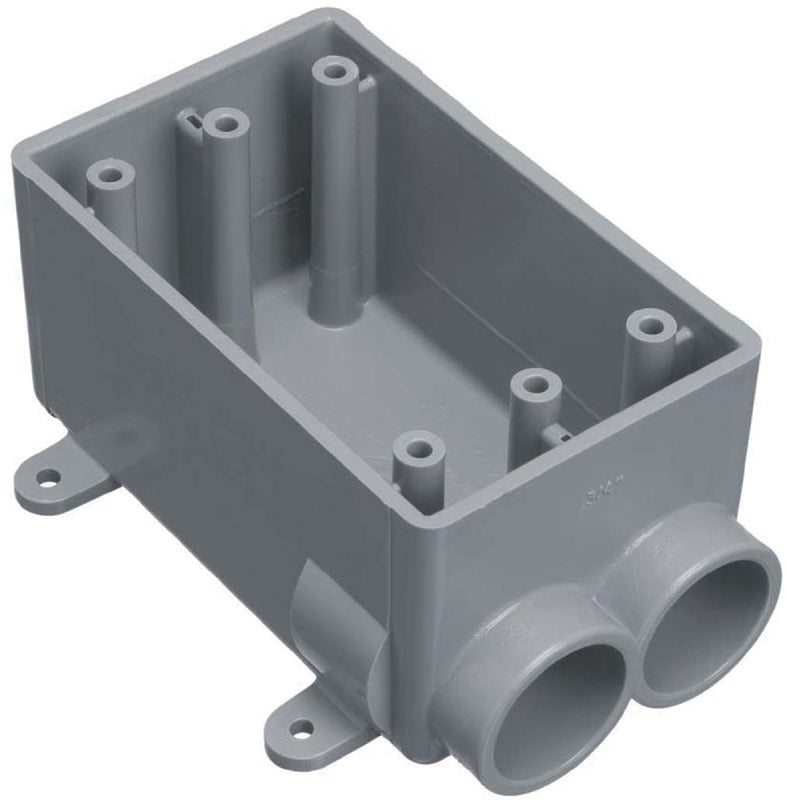 CARLON Carlon E982EFN-CTN Switch Box, 1-Gang, 2-Outlet, PVC, Gray, 3/4 in Hub ELECTRICAL CARLON
