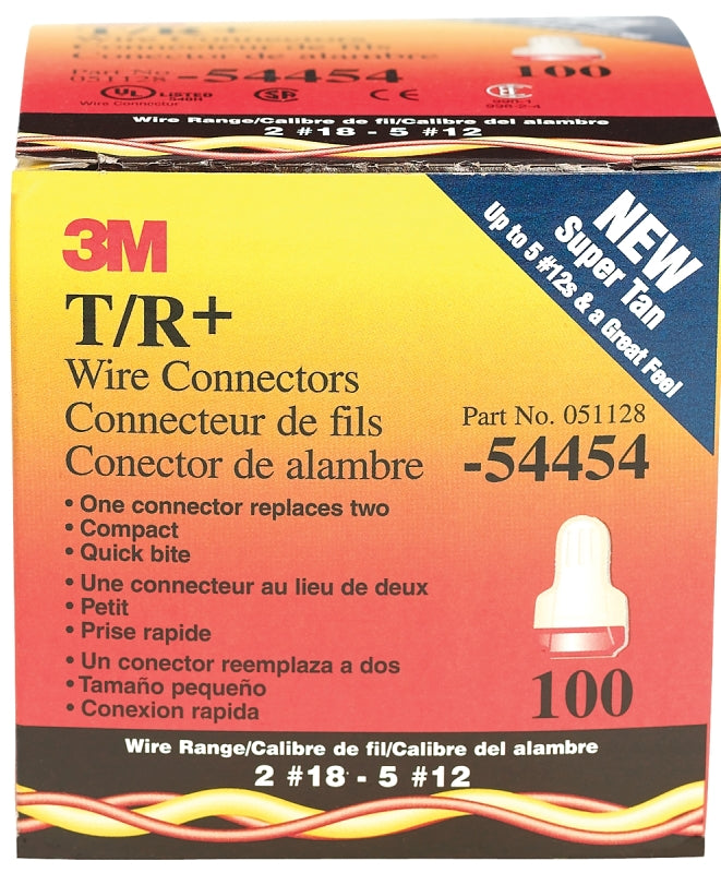 3M 3M Performance Plus T/R+ Wire Connector, 22 to 8 AWG Wire, Steel Contact, Red/Tan ELECTRICAL 3M