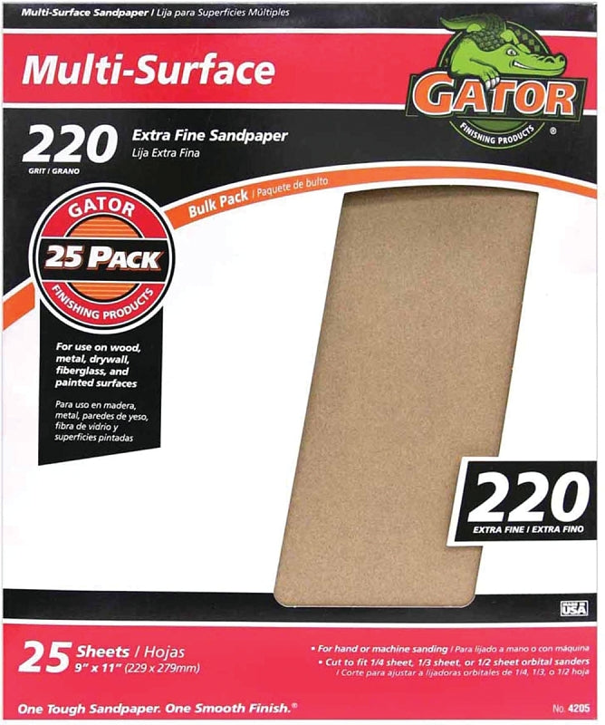 GATOR Gator 3260 Sanding Sheet, 11 in L, 9 in W, Extra Fine, 220 Grit, Aluminum Oxide Abrasive PAINT GATOR
