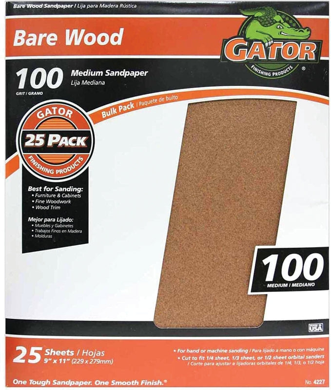 GATOR Gator 3276 Sanding Sheet, 11 in L, 9 in W, 100 Grit, Garnet Abrasive