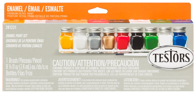 TESTORS Testors 281231 Enamel Paint Set, 0.25 oz Bottle, Includes: Gloss Yellow, Red, Enamel Paints and (1) Paint Brush and Tray PAINT TESTORS