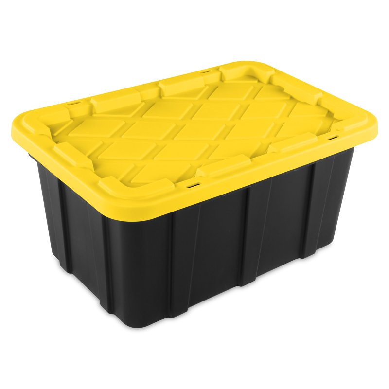 STERILITE Sterilite 50639Y06 Industrial Tote, 17 gal, Snap-On Locking, Polypropylene, Black/Yellow Lily