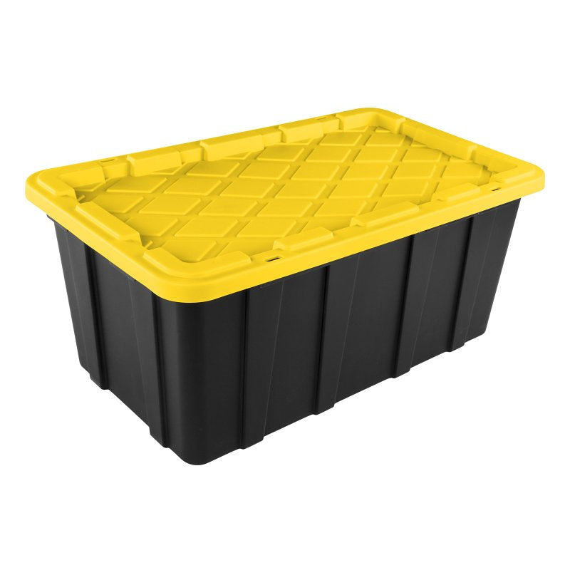 STERILITE Sterilite 50679Y04 Industrial Tote, 38 gal, Snap-On Locking, Polypropylene, Black/Yellow Lily