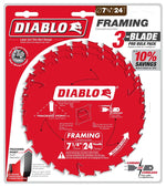 DIABLO Diablo D0724X3 Saw Blade, 7-1/4 in Dia, 5/8 in Arbor, 24-Teeth, Applicable Materials: Wood TOOLS DIABLO