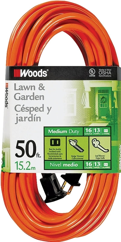 WOODS Woods 0723 Extension Cord, 16 AWG Cable, 50 ft L, 13 A, 125 V, Orange ELECTRICAL WOODS
