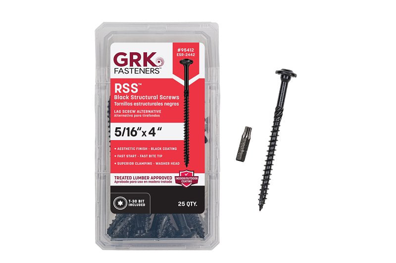 GRK FASTENERS GRK Fasteners RSS Series 95412 Structural Screw, 4 in L, Coarse Thread, Washer Head, Torx Drive, Steel, Zinc-Plated, 25 HARDWARE & FARM SUPPLIES GRK FASTENERS