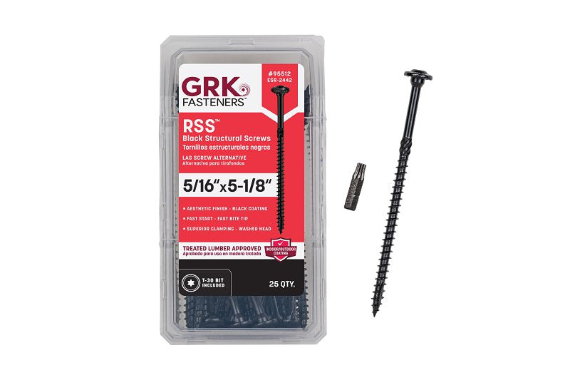 GRK FASTENERS GRK Fasteners RSS Series 95512 Structural Screw, 5-1/8 in L, Coarse Thread, Washer Head, Torx Drive, Steel, Zinc-Plated