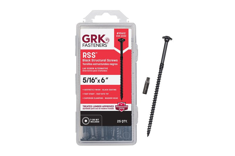 GRK FASTENERS GRK Fasteners RSS Series 95612 Structural Screw, 6 in L, Coarse Thread, Washer Head, Torx Drive, Steel, Zinc-Plated, 25 HARDWARE & FARM SUPPLIES GRK FASTENERS
