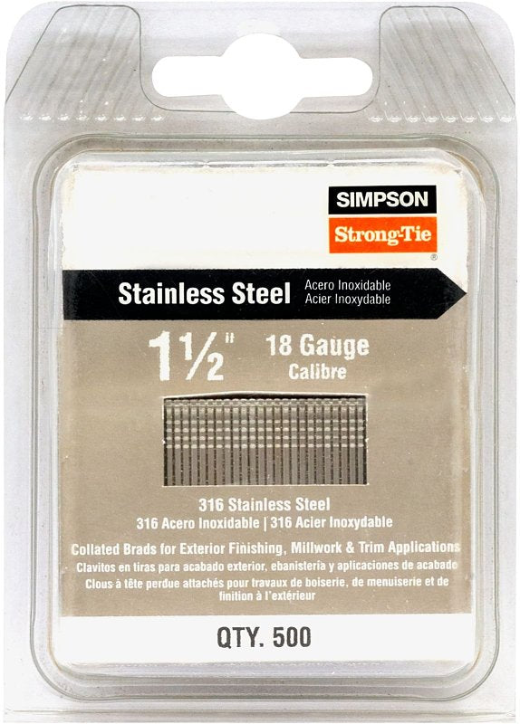 SIMPSON STRONG-TIE Simpson Strong-Tie T18N150FNB Collation Nail, 1-1/2 in L, 18 ga Gauge, Stainless Steel, Smooth, T-Style Head HARDWARE & FARM SUPPLIES SIMPSON STRONG-TIE