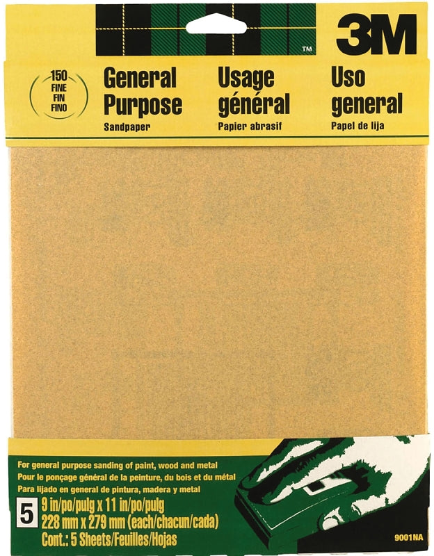 3M 3M 9001 Sandpaper Sheet, 11 in L, 9 in W, Fine, 150 Grit, Aluminum Oxide Abrasive, Paper Backing