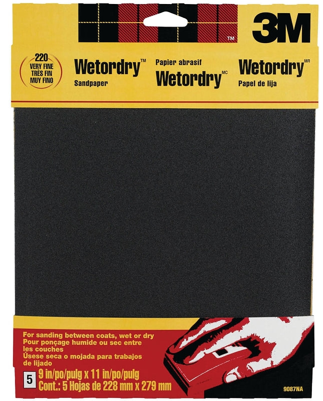 3M 3M 9087 Sandpaper, 11 in L, 9 in W, Silicone Carbide Abrasive, 220 Grit, Very Fine PAINT 3M
