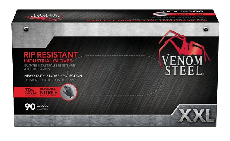 VENOM Venom Steel VEN6146N Disposable Gloves, 2XL, Nitrile, Powder-Free, Black, 9-1/2 in L CLOTHING, FOOTWEAR & SAFETY GEAR VENOM   