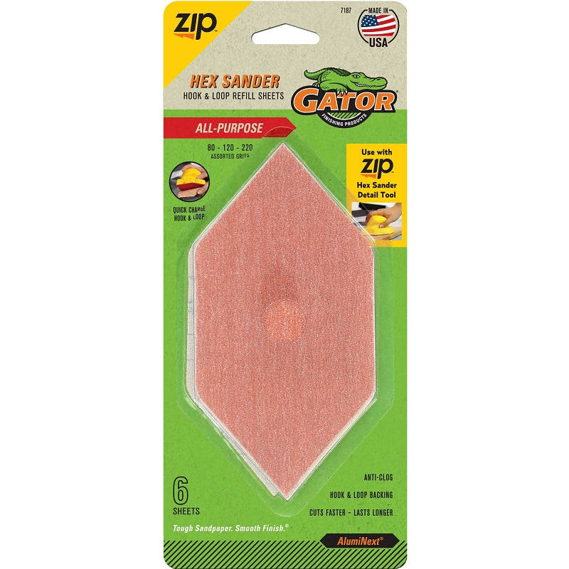 GATOR Gator Zip 7187 Refill Sheet, 6 in L, 3 in W, Extra Fine, Fine, Medium, 80 Grit, Aluminum Oxide Abrasive
