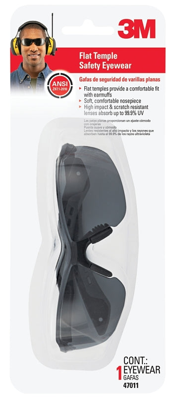 3M 3M 47011-WV6 Safety Eyewear, Anti-Scratch Lens, Polycarbonate Lens, Semi-Rimless Frame, Plastic Frame, Black/Gray Frame