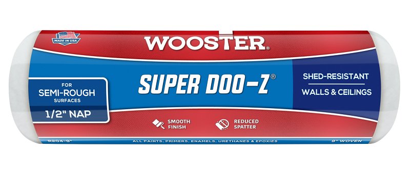 WOOSTER BRUSH Wooster R204-9 Roller Cover, White, 1/2 in Thick Nap, 9 in L, Fabric Cover PAINT WOOSTER BRUSH