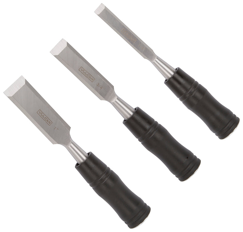 MICROFLEX Vulcan JL13210 Chisel Set, 3-Piece, Steel/Wood, Polished, Black
