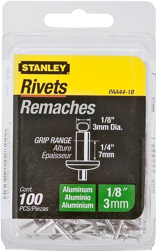 STANLEY STANLEY PAA44-1B Pop Rivet, Reusable, 1-5/8 in L, Aluminum