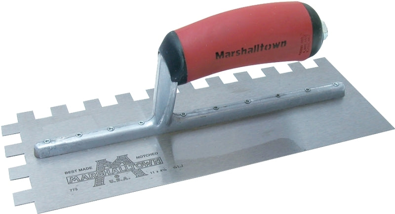 MARSHALLTOWN Marshalltown 775SD Trowel, 1/2 in W x 1/2 in D Notch, 11 in L, 4-1/2 in W, Square Notch, Curved Handle