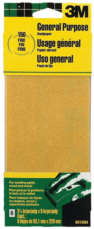 3M 3M 9015 Sandpaper Sheet, 9 in L, 3.66 in W, Fine, 150 Grit, Aluminum Oxide Abrasive, Paper Backing TOOLS 3M