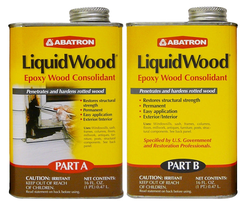 ABATRON, INC. Abatron LW2PKR Wood Filler, Liquid, Faint, Slightly Aromatic Part A, Irritating Ammonia Part B, Clear, 2 pt AUTOMOTIVE ABATRON, INC.