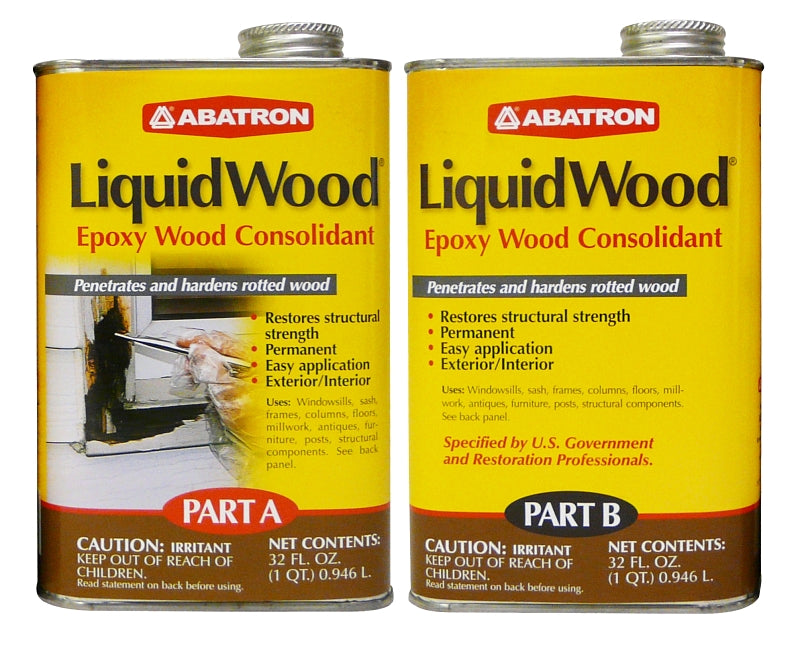 ABATRON, INC. Abatron LW2QKR Wood Filler, Liquid, Faint, Slightly Aromatic Part A, Irritating Ammonia Part B, Clear, 2 qt, Can AUTOMOTIVE ABATRON, INC.