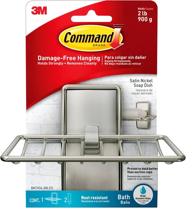 COMMAND Command BATH34-SN-ES Bath Soap Dish, Wall Mounting, Metal/Plastic