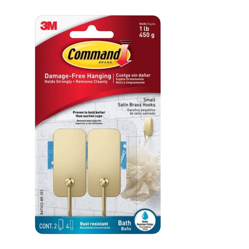 COMMAND Command BATH33-CR-2ES Bath Small Hook, 1 lb, Metal, Brass