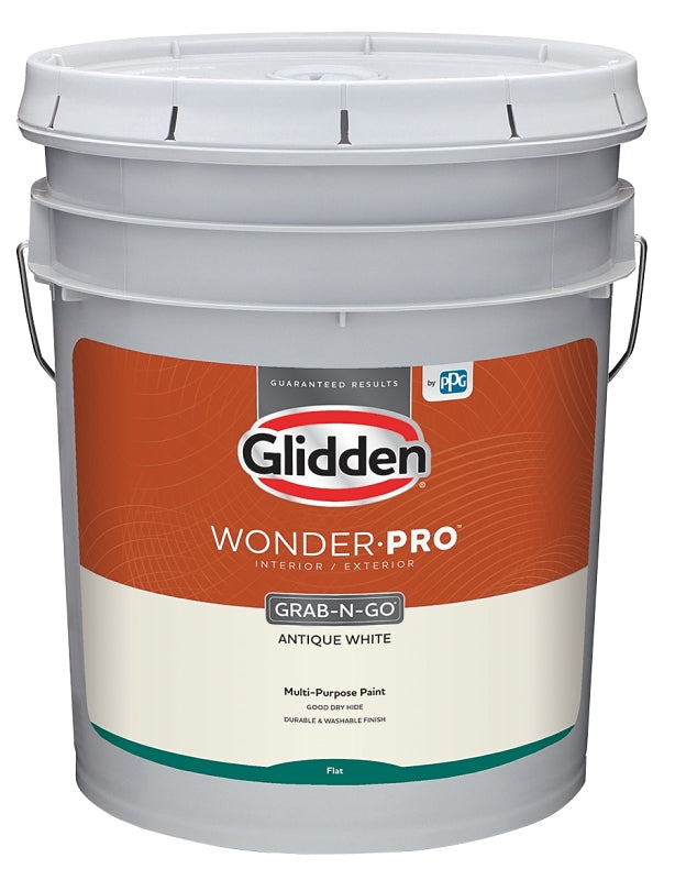 GLIDDEN Glidden Wonder-Pro GLWP30AW/05 Interior/Exterior Paint, Flat Sheen, Antique White, 5 gal, 400 sq-ft/gal Coverage Area AUTOMOTIVE GLIDDEN