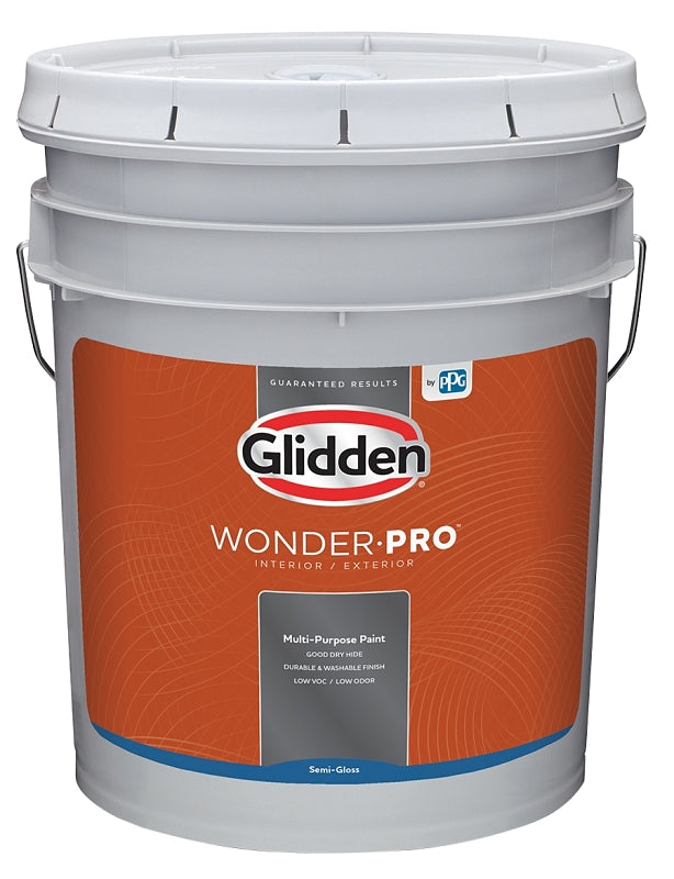 GLIDDEN Glidden Wonder-Pro GLWP32WB/05 Paint, Semi-Gloss Sheen, Pastel Base/White, 5 gal, 400 sq-ft/gal Coverage Area AUTOMOTIVE GLIDDEN