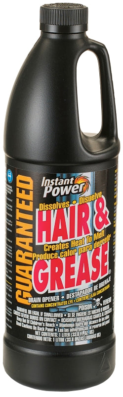 INSTANT POWER Instant Power 1969 Hair and Grease Drain Opener, Liquid, Clear, 1 L Bottle PLUMBING, HEATING & VENTILATION INSTANT POWER