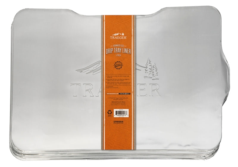 TRAEGER Traeger BAC506 Drip Tray Liner, For: Ironwood 650 Grill, Aluminum, 5/PK