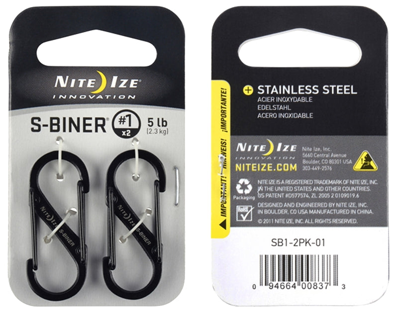 NITE IZE Nite Ize S-Biner Series SB1-2PK-01 Dual Carabiner, Stainless Steel