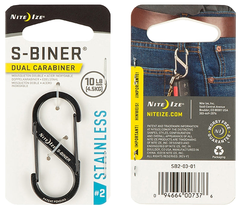 NITE IZE Nite Ize S-Biner Series SB2-03-01 Dual Carabiner, #2 Dia Ring, Stainless Steel