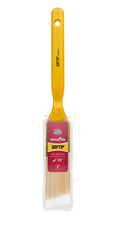 WOOSTER BRUSH Wooster Q3208-1 Paint Brush, Pearl/White/Yellow, Solid Plastic Handle, 1 in W, Angle Sash Brush, 2-3/16 in L Bristle