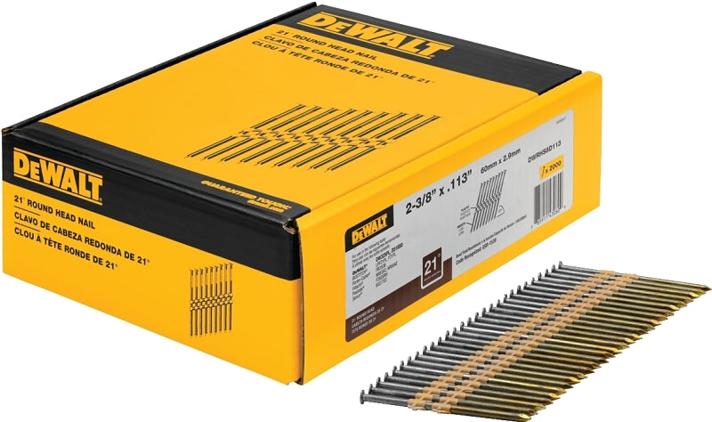 DEWALT DEWALT DWRHS8D113 Series Framing Nail, Plastic Strip Collation, 2-3/8 in L, 9 Gauge, Steel, Bright, 0.11 in Diameter