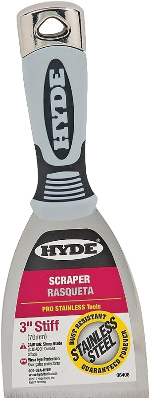 HYDE Hyde Pro Stainless Series 06408 Scraper, 3 in W Blade, 1-Edge Blade, Stainless Steel Blade, Plastic/Wood Handle PAINT HYDE