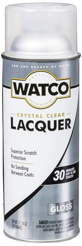 WATCO Watco 63081 Lacquer Spray Paint, Gloss, Liquid, Clear, 11.25 oz, Aerosol Can