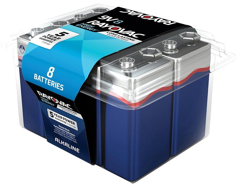 ENERGIZER BATTERY Rayovac HIGH ENERGY A1604-8PPK Battery, 9 V Battery, Alkaline, Rechargeable: No, 8/PK ELECTRICAL ENERGIZER BATTERY
