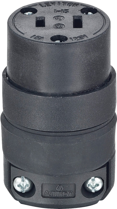 LEVITON Leviton 000-115CR-000 Electrical Connector, Polarized, Round Dead Front, 2-Pole, 15 A, 125 V, NEMA: NEMA 5-15R, Black